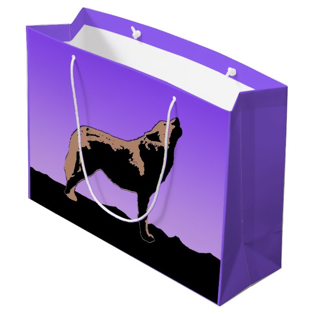 Howling Wolf at Sunset  - Original Wildlife Art Large Gift Bag (Back Angled)