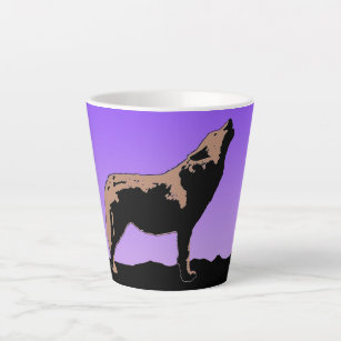 Howling Wolf at Sunset  - Original Wildlife Art Latte Mug