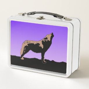 Howling Wolf at Sunset - Original Wildlife Art Metal Lunch Box