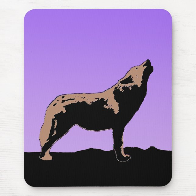 Howling Wolf at Sunset  - Original Wildlife Art Mouse Mat (Front)