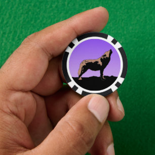 Howling Wolf at Sunset  - Original Wildlife Art Poker Chips
