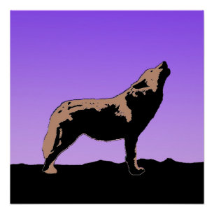 Howling Wolf at Sunset  - Original Wildlife Art Poster