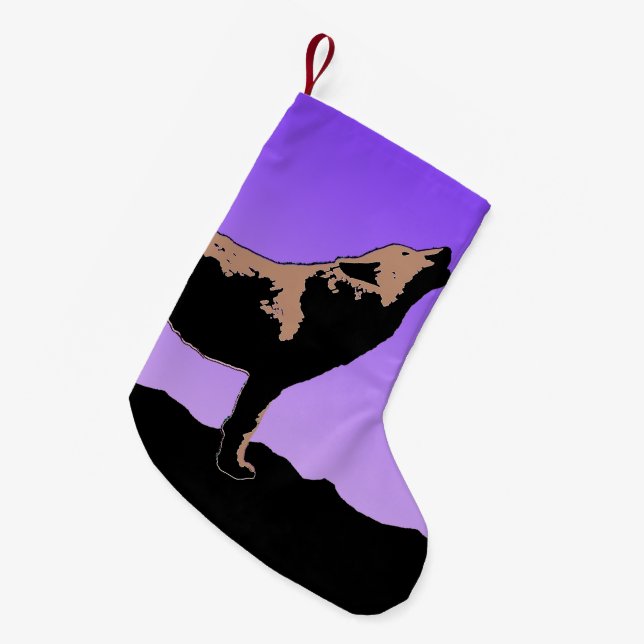 Howling Wolf at Sunset  - Original Wildlife Art Small Christmas Stocking (Front (Hanging))