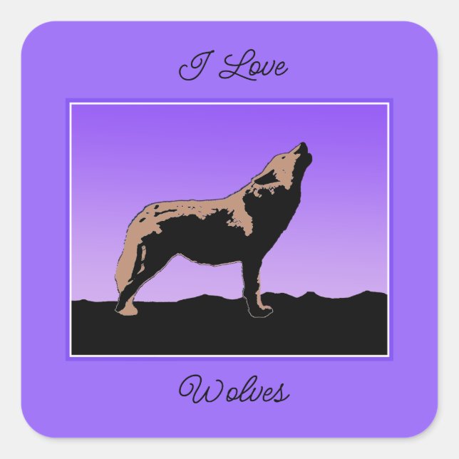 Howling Wolf at Sunset  - Original Wildlife Art Square Sticker (Front)