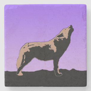 Howling Wolf at Sunset  - Original Wildlife Art Stone Coaster