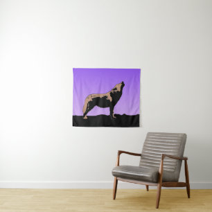 Howling Wolf at Sunset - Original Wildlife Art Tapestry