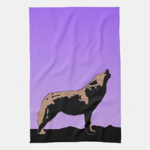 Howling Wolf at Sunset  - Original Wildlife Art Tea Towel