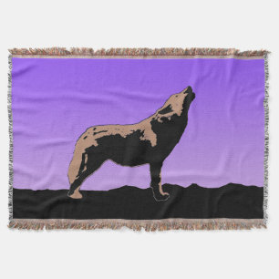 Howling Wolf at Sunset  - Original Wildlife Art Throw Blanket