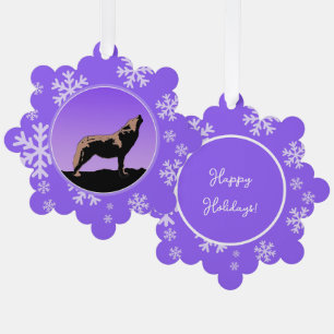 Howling Wolf at Sunset  - Original Wildlife Art Tree Decoration Card