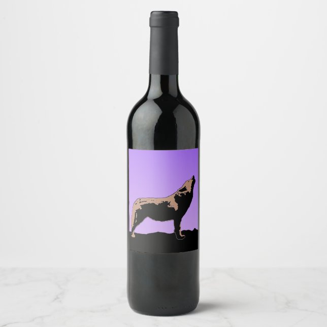Howling Wolf at Sunset  - Original Wildlife Art Wine Label (Front)