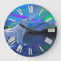 Howling Wolf & Aurora Wildlife Art Clock
