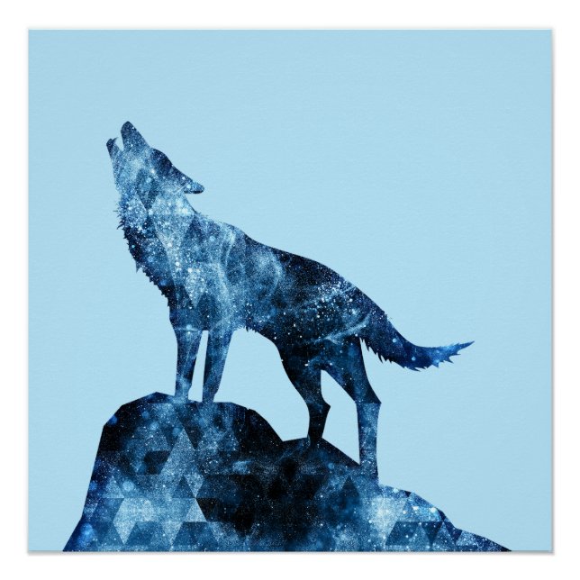 Howling Wolf blue sparkly smoke silhouette blue  Poster (Front)