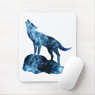 Howling Wolf blue sparkly smoke silhouette Mouse Mat