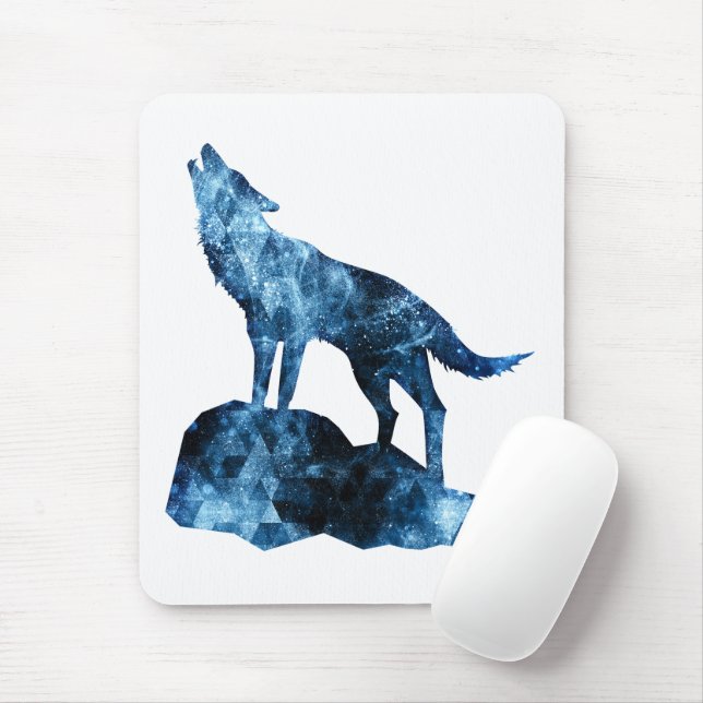 Howling Wolf blue sparkly smoke silhouette Mouse Mat (With Mouse)