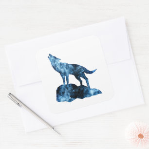 Howling Wolf blue sparkly smoke silhouette Square Sticker