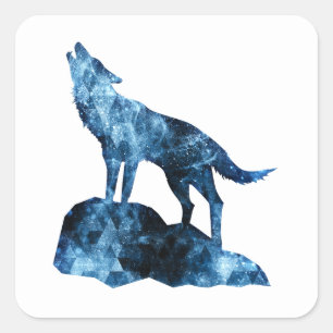 Howling Wolf blue sparkly smoke silhouette Square Sticker