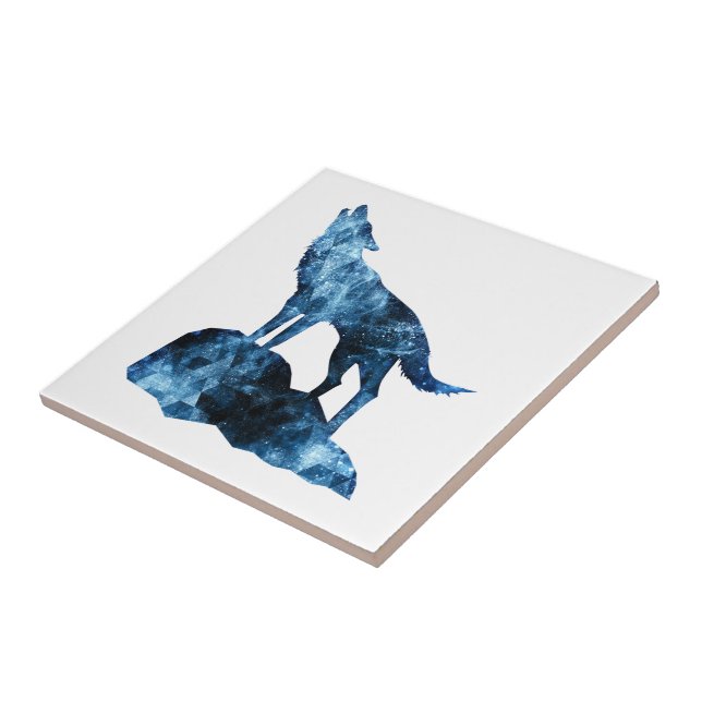 Howling Wolf blue sparkly smoke silhouette Tile (Side)