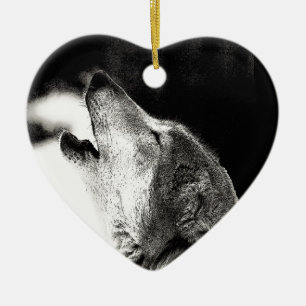 Howling Wolf Ceramic Tree Decoration