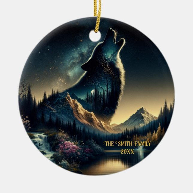 Howling Wolf Ceramic Tree Decoration (Front)