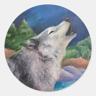 Howling Wolf Classic Round Sticker