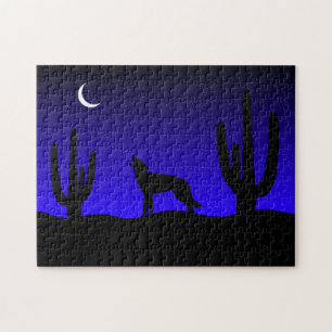 Howling Wolf Desert Night Silhouette Jigsaw Puzzle