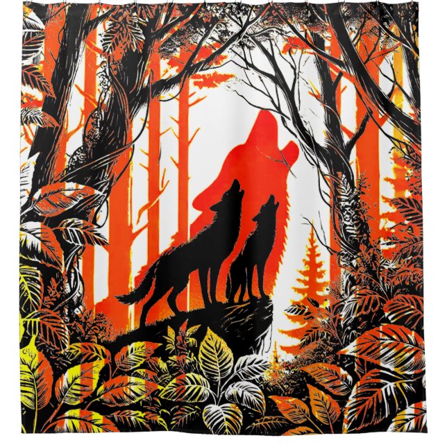 Howling Wolf Design Shower Curtain (Front)
