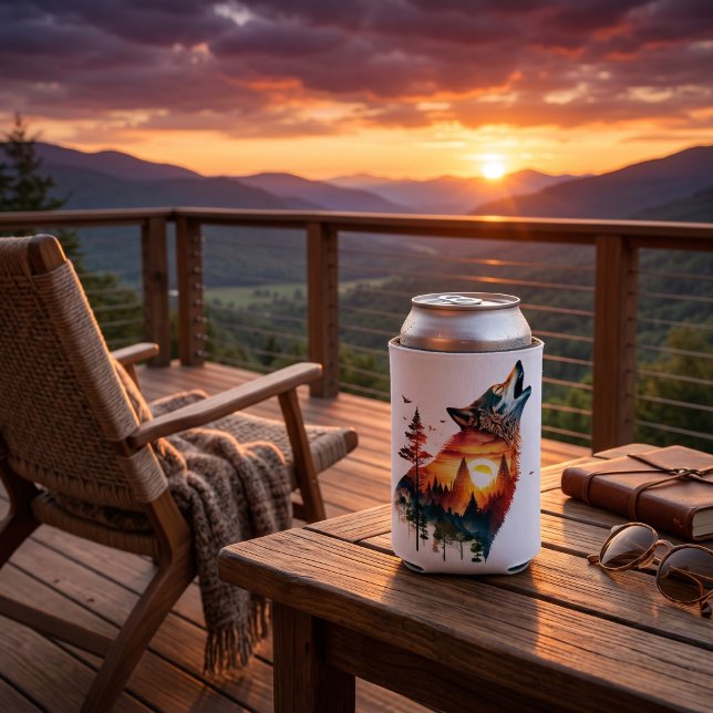 Howling wolf double exposure sunset can cooler (Creator Uploaded)