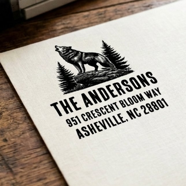 Howling Wolf Family Name Return Address Self-inking Stamp (howling wolf family address stamp)