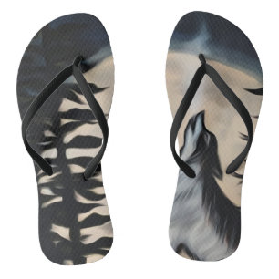 Howling wolf flip flops