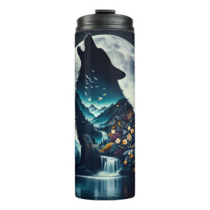 Howling Wolf   Full Moon Ai Art Thermal Tumbler