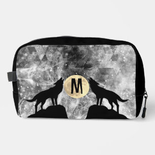 Howling Wolf Full moon black white Custom Monogram Dopp Kit