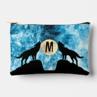 Howling Wolf Full moon blue black Custom Monogram
