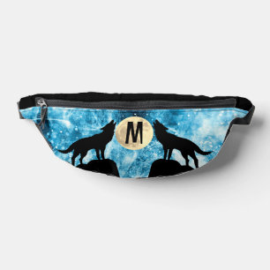 Howling Wolf Full moon blue black Custom Monogram Bum Bags