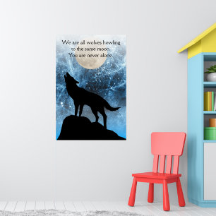 Howling Wolf full moon blue black Custom quote Poster