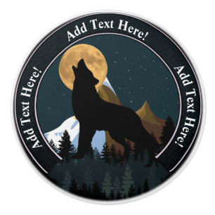 Howling Wolf Full Moon Ceramic Knob