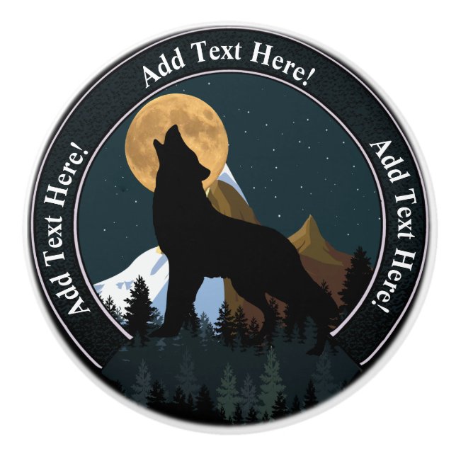 Howling Wolf Full Moon Ceramic Knob (Front)