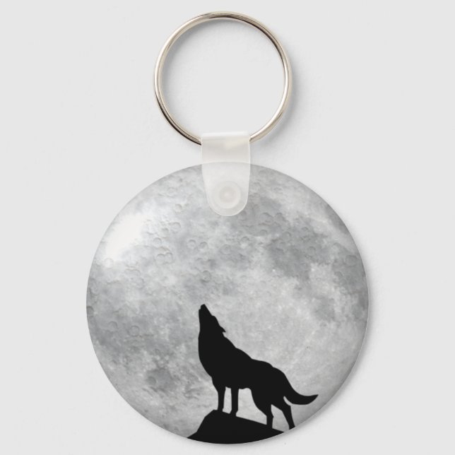 Howling Wolf Full Moon Keychain (Front)