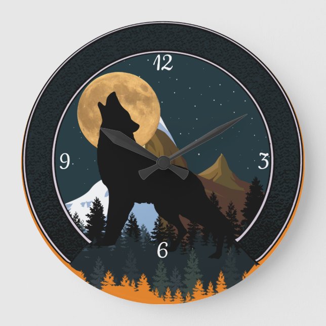 Howling Wolf Full Moon Large Clock (Front)