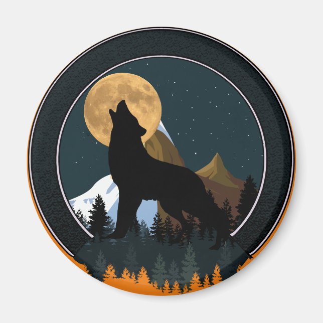 Howling Wolf Full Moon Magnet (Front)