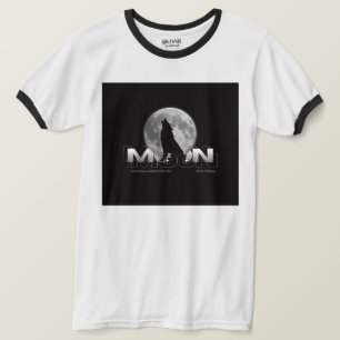Howling Wolf Full Moon Typography White Ringer T-Shirt