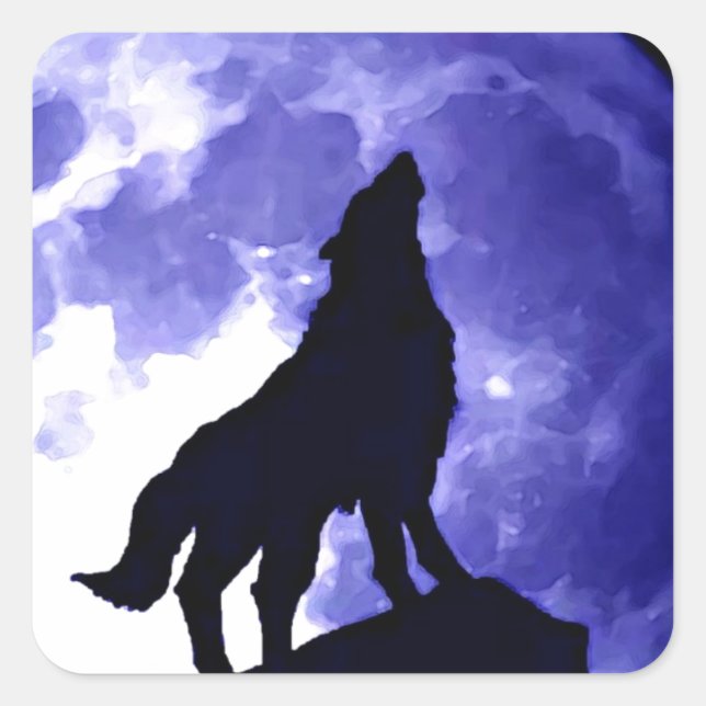 Howling Wolf & Fullmoon Square Sticker (Front)