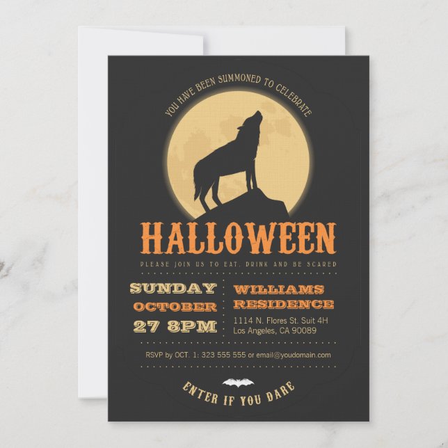 Howling Wolf Halloween Party Invite (Front)