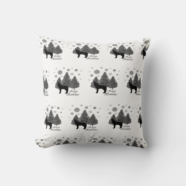 Howling Wolf Happy Howlidays Leopard Pattern Snow  Cushion (Front)
