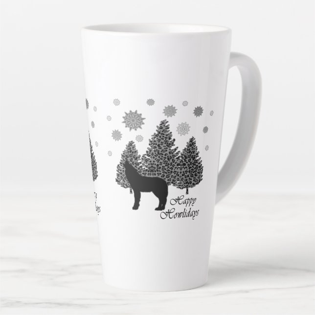 Howling Wolf Happy Howlidays Leopard Pattern Snow  Latte Mug (Right Angle)