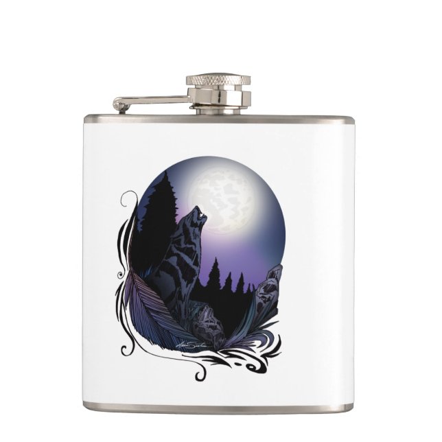 Howling Wolf Hip Flask (Front)