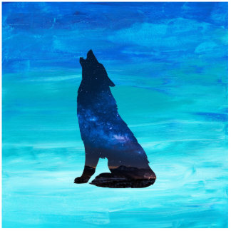 Howling Wolf, Howling Dog in Double Exposure  Standing Photo Sculpture