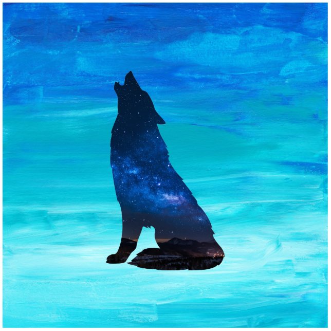 Howling Wolf, Howling Dog in Double Exposure  Standing Photo Sculpture (Front)