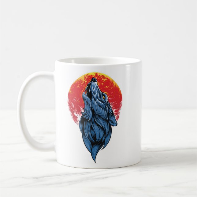 Howling Wolf Illustration Coffee Mug (Left)