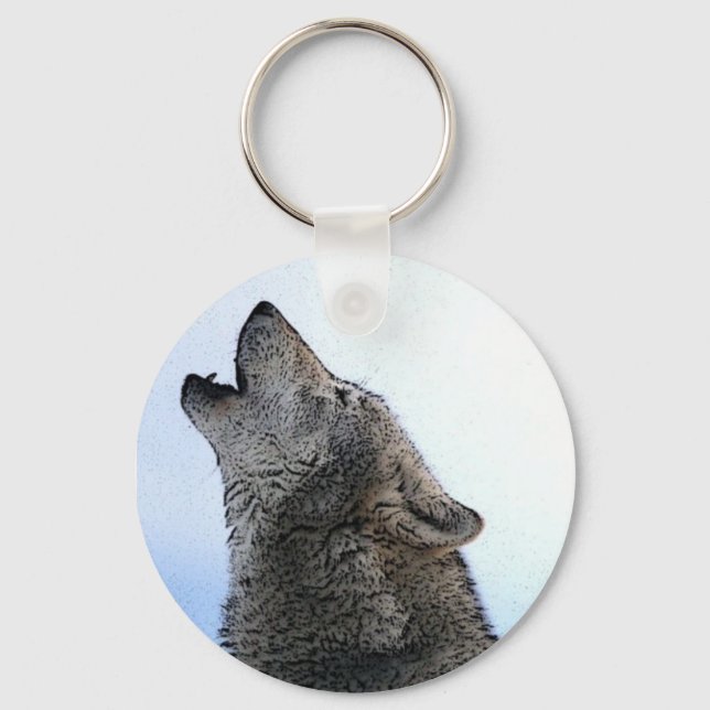 Howling Wolf in Snow Key Ring (Front)