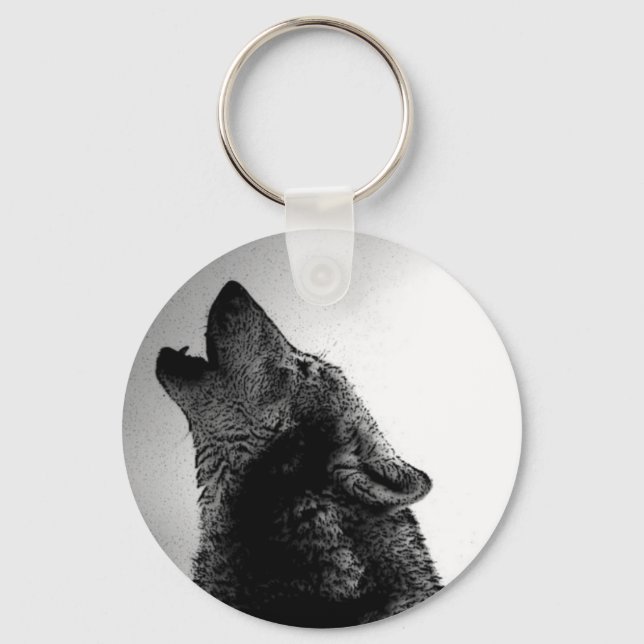Howling Wolf in Snow Key Ring (Front)